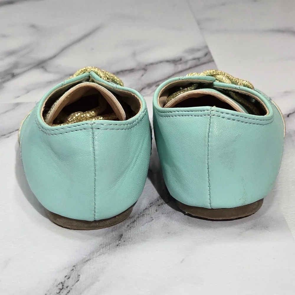 The Doll Maker Oxford Shoes Girls Size 5 Mint Green Gold Floral Cutout Dress